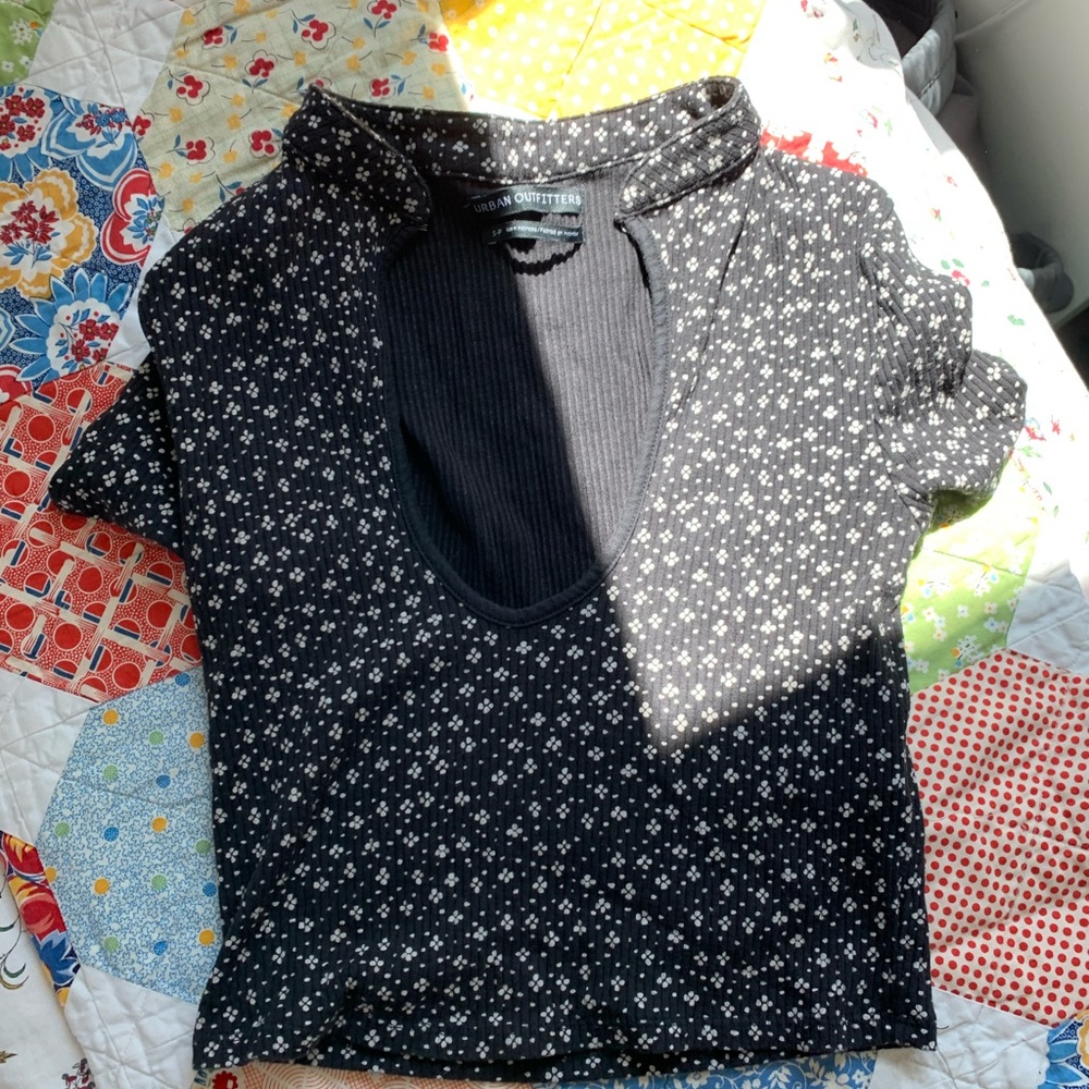 Black shirt with white flowers